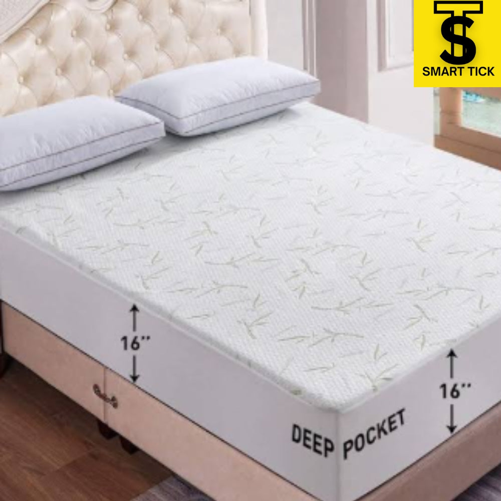 Cooling Bamboo Waterproof Mattress Protector King Size, Breathable Mattress Cover, Fitted Deep Pocket Mattress Pad Cover Stretches up to 21 Inches, Noiseless Soft Bed Cover, 100% Waterproof Washable