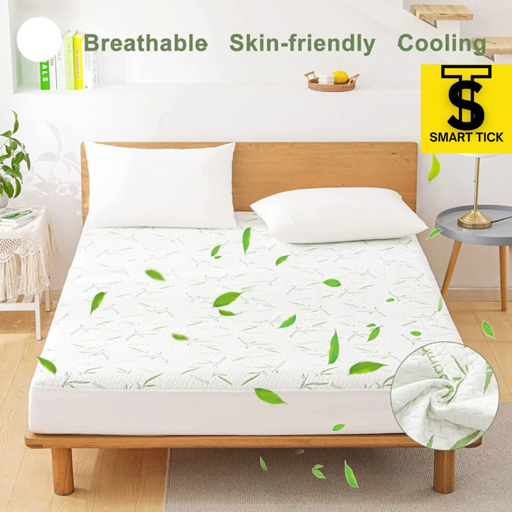 Cooling Bamboo Waterproof Mattress Protector King Size, Breathable Mattress Cover, Fitted Deep Pocket Mattress Pad Cover Stretches up to 21 Inches, Noiseless Soft Bed Cover, 100% Waterproof Washable