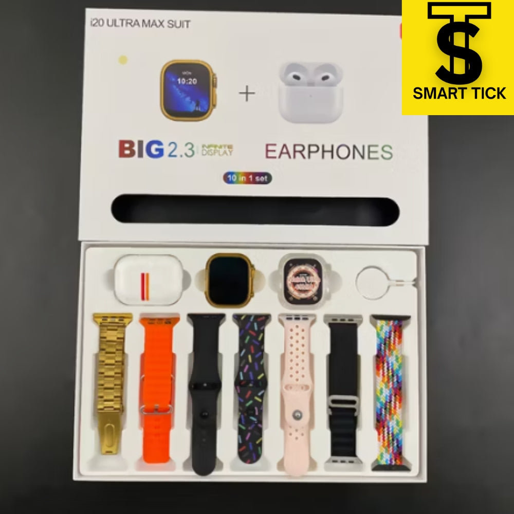 10 In1 I20 Ultra Max Suit Smartwatch 2.3 Inch HD Large Screen Wireless Charging True Buckle Screw 49mm Smart Watch Tws Earphones