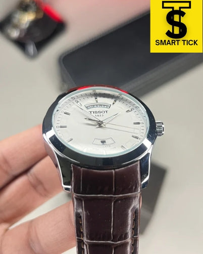 TISSOT Classic (White) with Day and Date along a leather strap