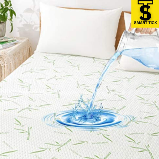 Cooling Bamboo Waterproof Mattress Protector King Size, Breathable Mattress Cover, Fitted Deep Pocket Mattress Pad Cover Stretches up to 21 Inches, Noiseless Soft Bed Cover, 100% Waterproof Washable