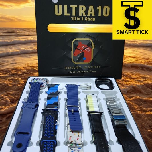 Ultra Smart Watch  10 in 1 Straps + Jelly Case  Super HD Display  BT Calling  Wireless Charging ( Multi Color Straps)