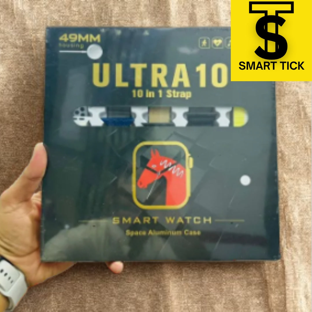 Ultra Smart Watch  10 in 1 Straps + Jelly Case  Super HD Display  BT Calling  Wireless Charging ( Multi Color Straps)