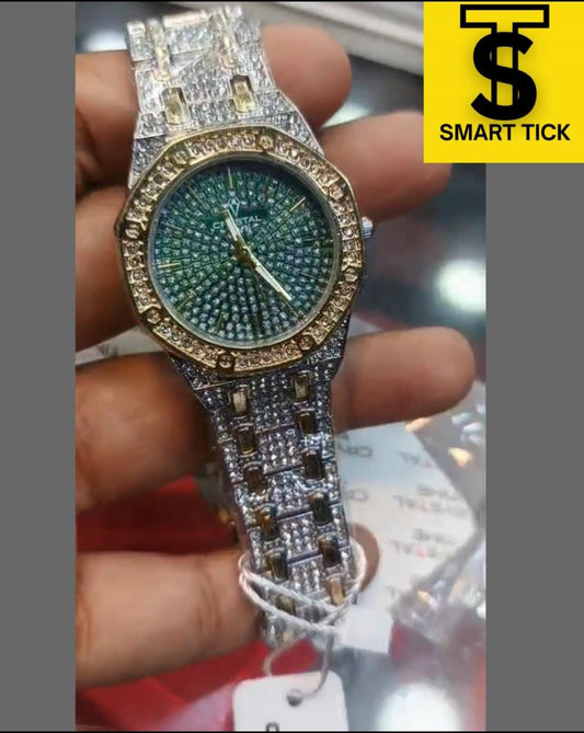Crystal two-tone steel luxury iced-out ladie's and men's watch.
